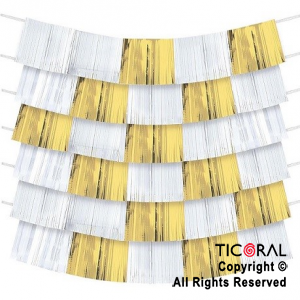 CORTINA FLECOS 3 CAPAS DE 1.52 X 24.8 CM BLANCA Y ORO